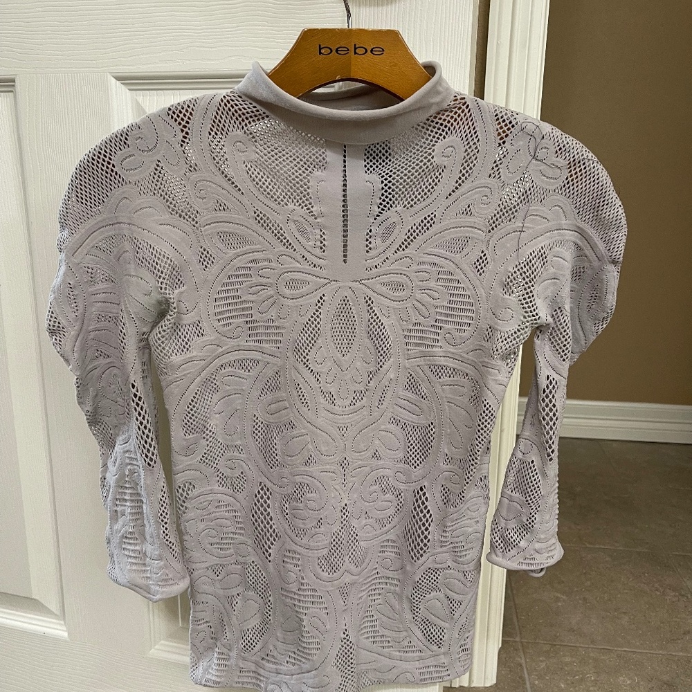 Bebe Gray Nylon Lace Look Top One Size